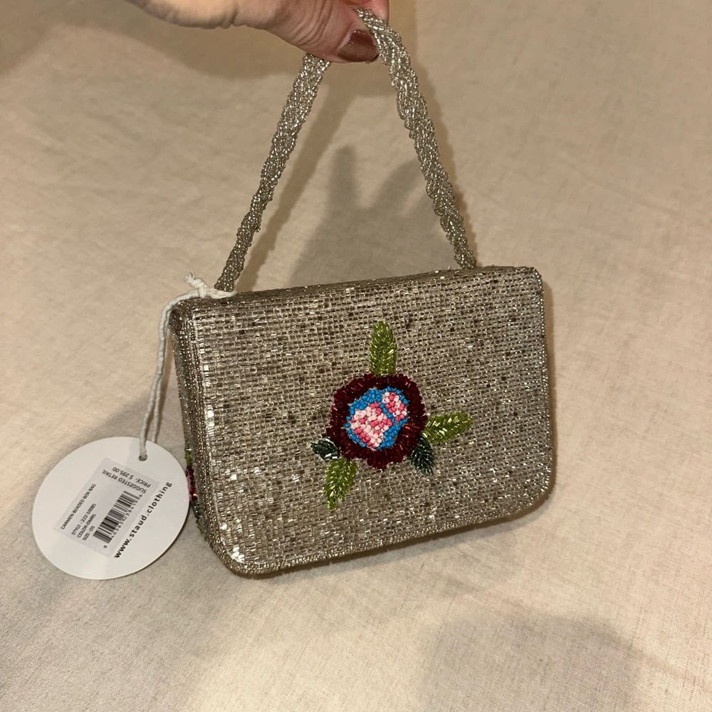 Staud Carmen beaded silver box bag
